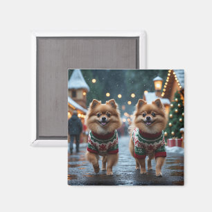 Íman Cães Pomerânia Natal Neve Férias