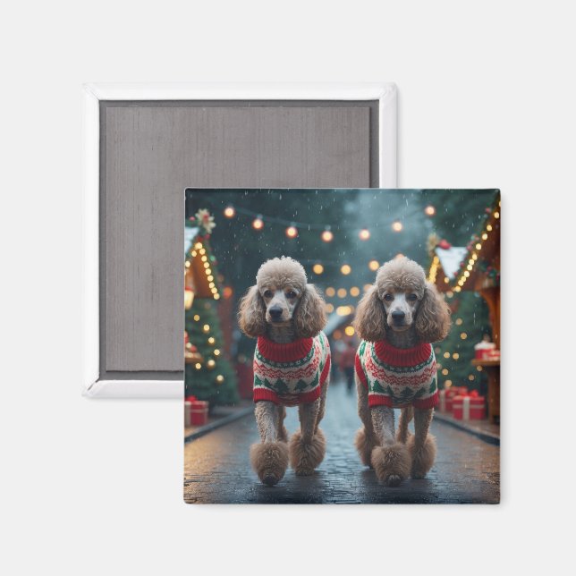 Íman Cães Poodle Natal Neve Festa  (Front/Back)