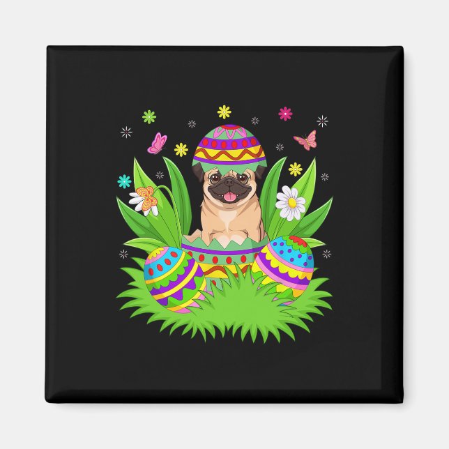 Íman Cães Pug Feliz Páscoa Coelho Caça ao Ovo Pug Pásco (Frente)