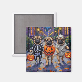 Íman Cães Pug Trick-or-Treating em Fantasias de Hallowe