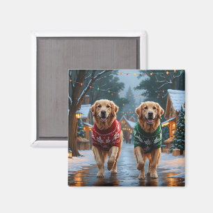 Íman Cães Retriever Dourado Natal Neve Festa
