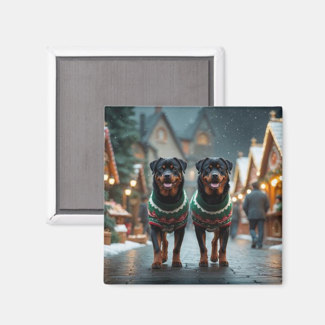 Íman Cães Rottweiler Natal Neve Férias (Front/Back)