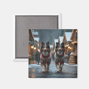 Íman Cães Rough Collie Natal Neve Férias