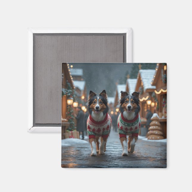 Íman Cães Rough Collie Natal Neve Férias (Front/Back)