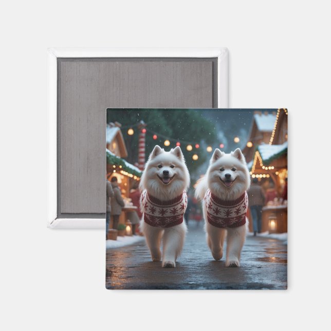 Íman Cães Samoyed Natal Neve Férias (Front/Back)