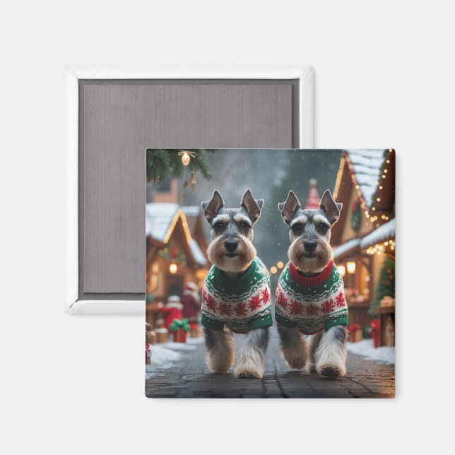 Íman Cães Schnauzer Natal Neve Férias  (Front/Back)
