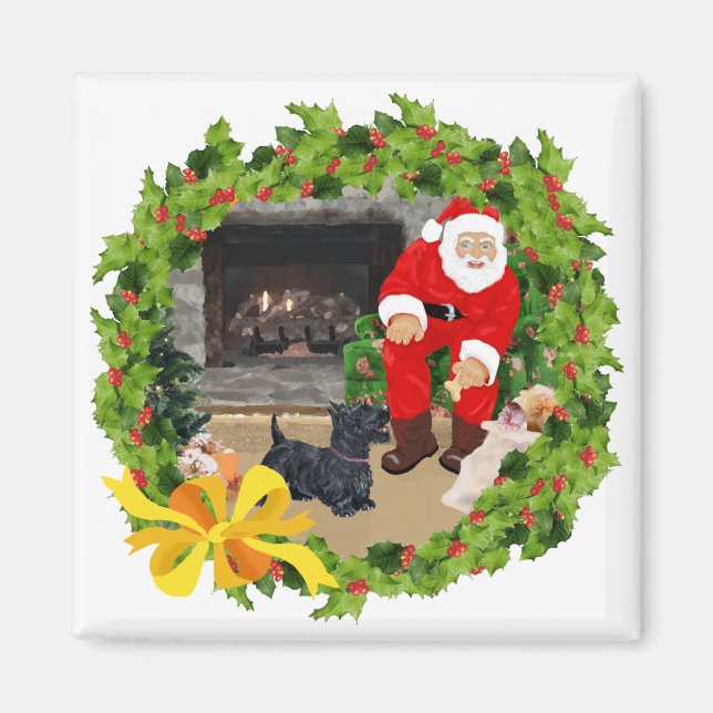 Íman Cães Scottie no Natal (Frente)