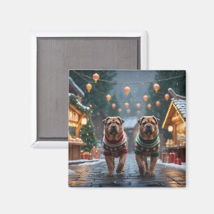 Íman Cães Shar Pei Natal Neve Feriado