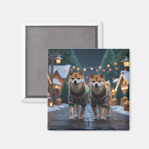 Íman Cães Shiba Inu Natal Neve Feriado