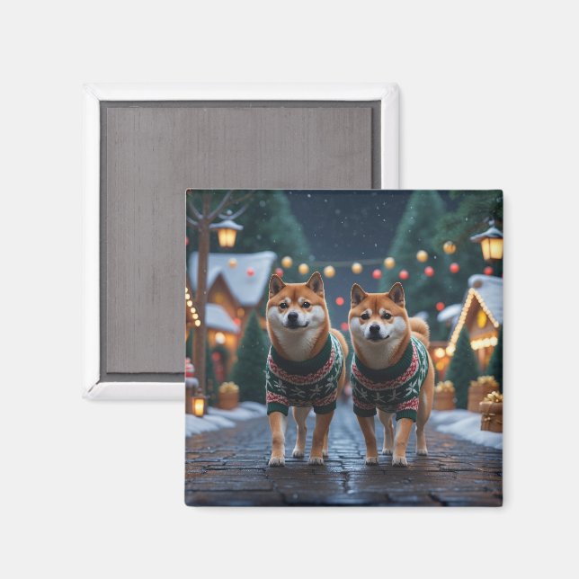 Íman Cães Shiba Inu Natal Neve Feriado (Front/Back)