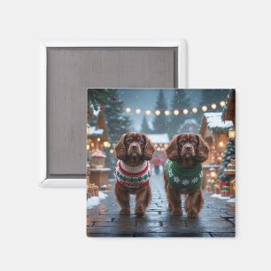 Íman Cães Spaniel Tibetano Natal Neve Férias