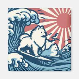 Íman Cães Spitz Japoneses Soprando a Onda do Excelente