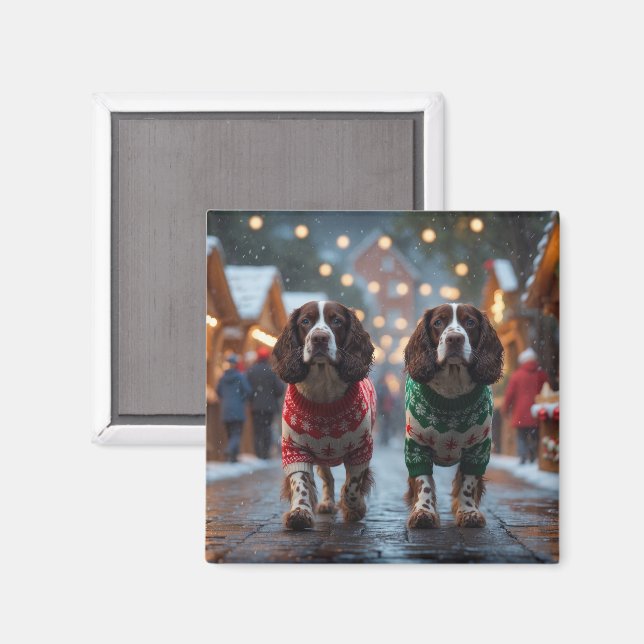 Íman Cães Springer Spaniel Natal Neve Férias (Front/Back)