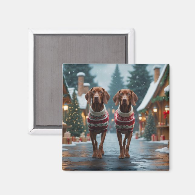 Íman Cães Vizsla Natal Neve Férias (Front/Back)