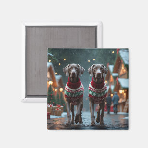 Íman Cães Weimaraner Natal Neve Feriado