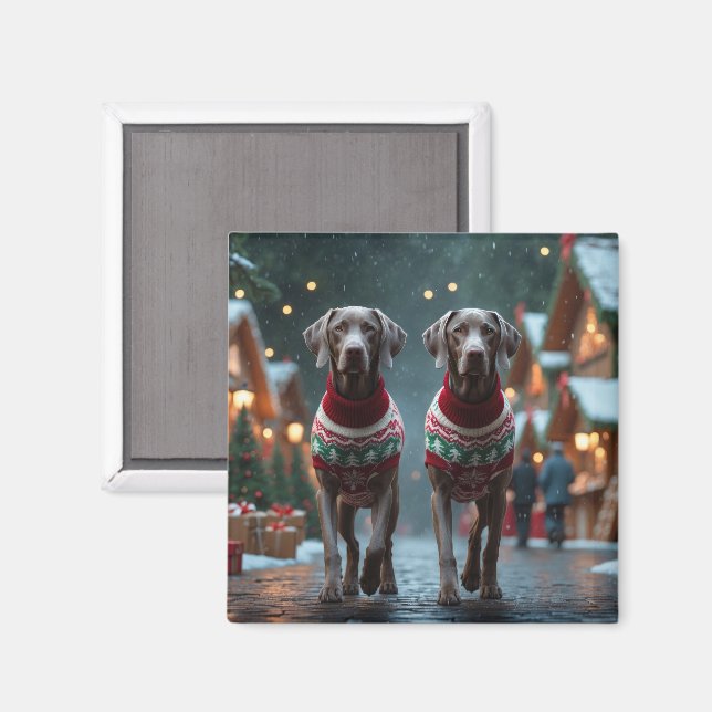 Íman Cães Weimaraner Natal Neve Feriado (Front/Back)