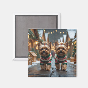 Íman Cães Yorkipoo Natal Neve Férias