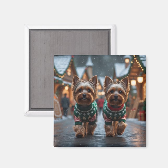 Íman Cães Yorkshire Terrier Natal Neve Férias  (Front/Back)