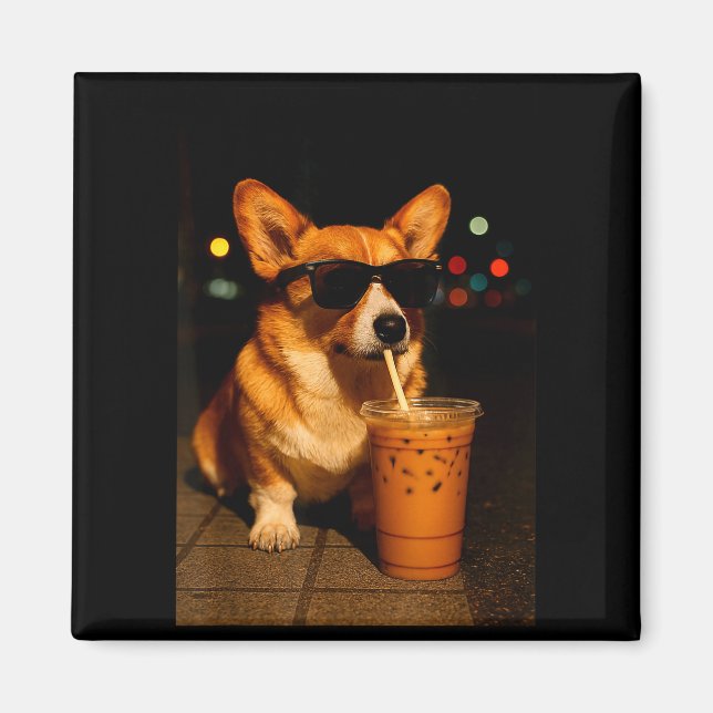 Íman Café com leite urbano vida noturna corgi cachorro  (Frente)