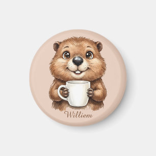 Íman Café da Manhã Personalizado de Castor Aconchegante
