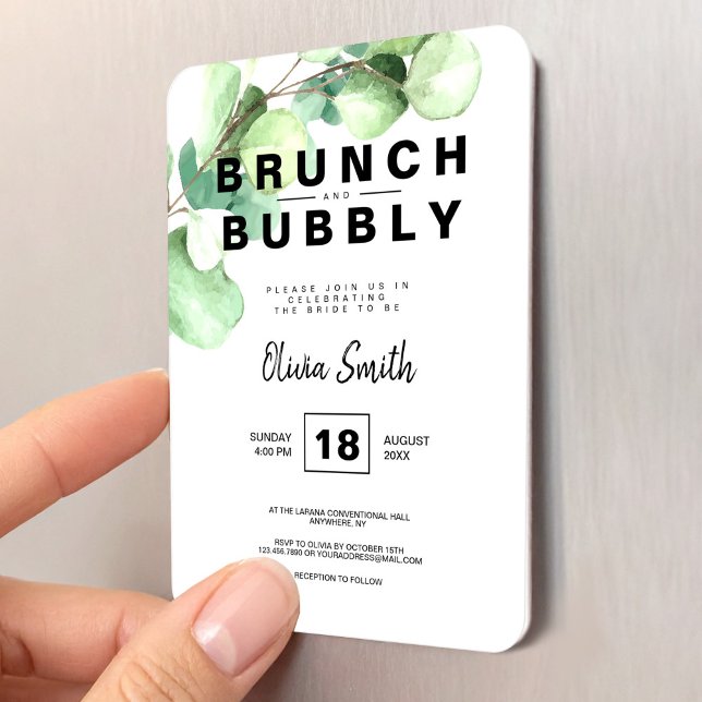 Íman Café da Manhã Tardio e Champanhe para Chá de Noiva (Brunch and Bubbly Bridal Shower Green Eucalyptus Magnet, Bride to Be)