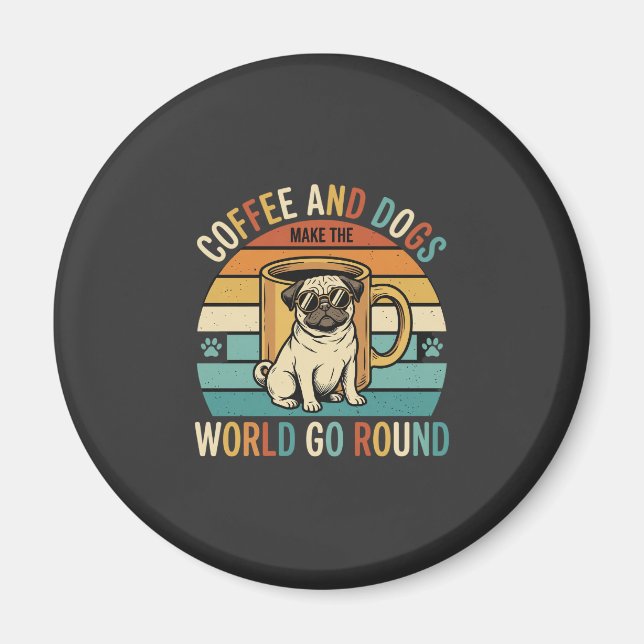 Íman Café e Cães Pug Retro Amante (Frente)
