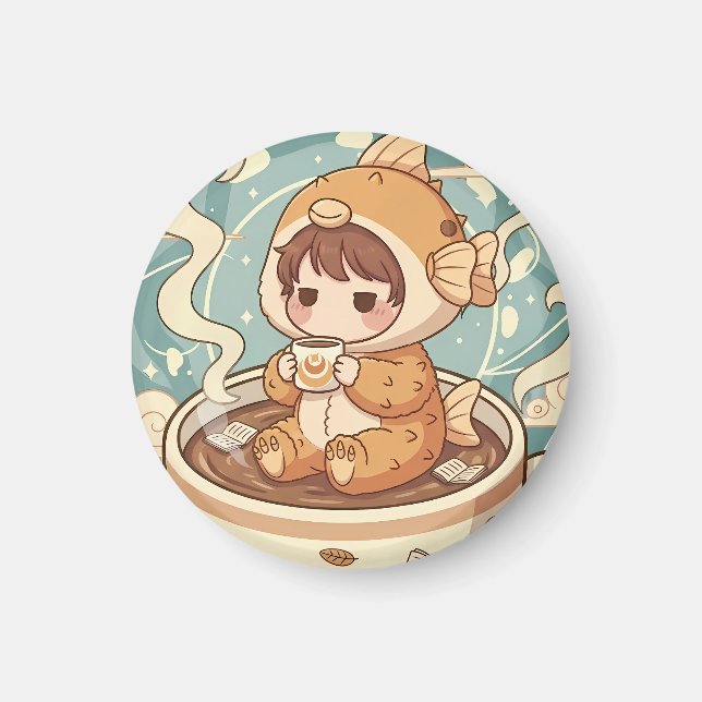 Íman Café e Leitura Arte de Peixe-Baiacu Fofo (Frente)