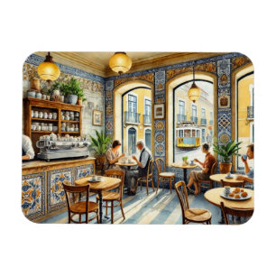 Íman Café em Lisboa Yellow Tram Watercolor
