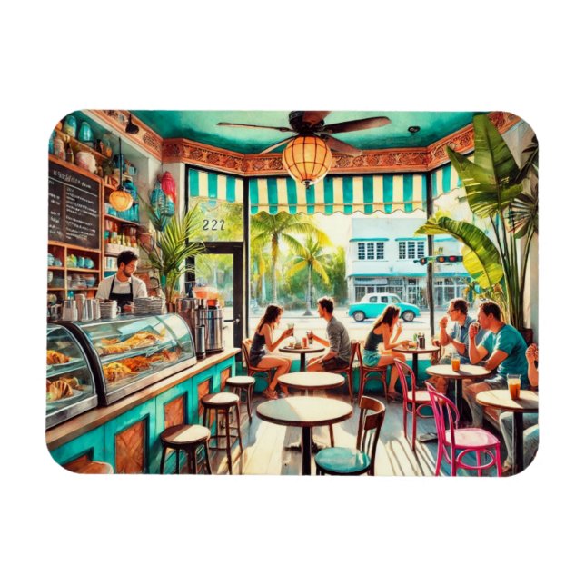 Íman Café em Miami Watercolor (Horizontal)