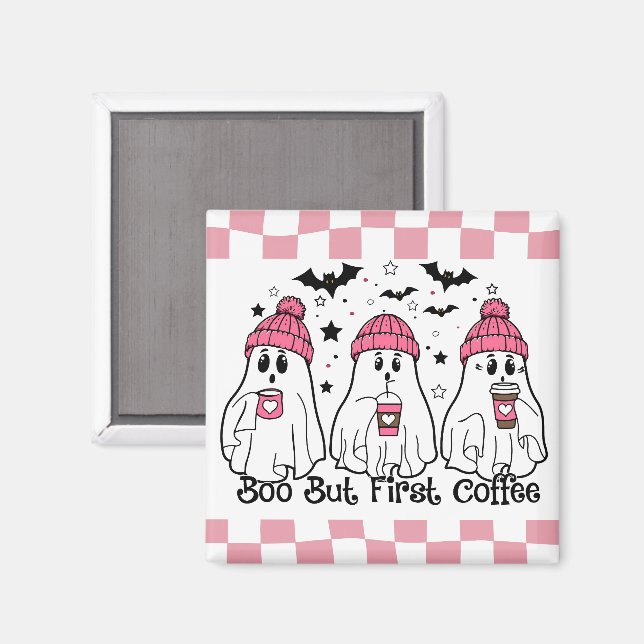 Íman Café Fantasma Fofo Rosa (Front/Back)