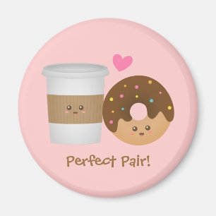 Íman Café fofo e Donut apaixonados, Par Perfeito