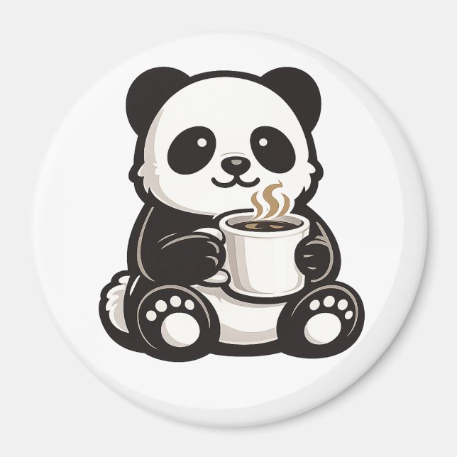 Íman Café Panda Fofo – Panda Kawaii Segurando Café  (Frente)