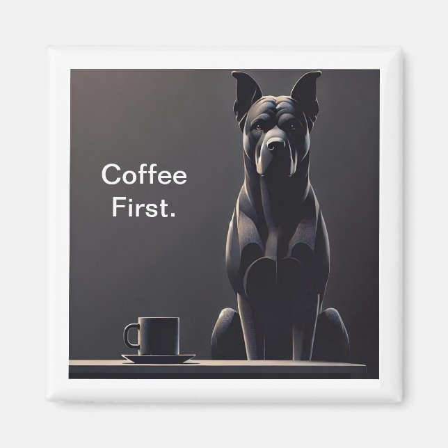 Íman Café Primeiro Cachorro Preto (Frente)