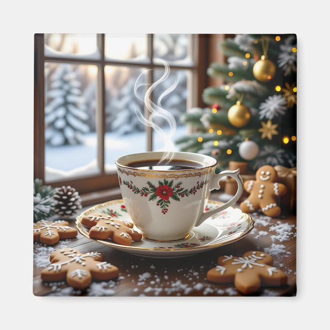 Íman Café quente e biscoitos de pão quente Natal (Frente)