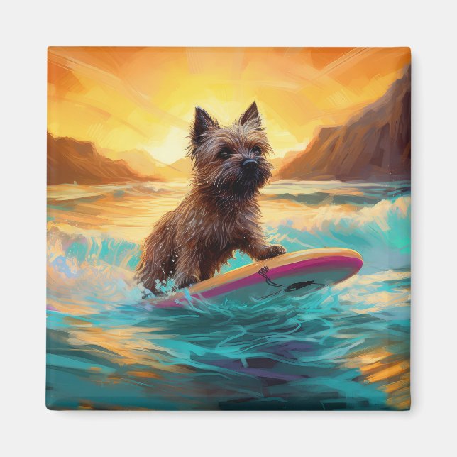 Íman Cairn Terrier Beach Surfing Painting (Frente)