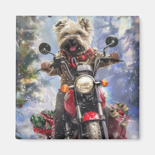 Íman Cairn Terrier Cão Andando de Motocicleta Natal (Frente)