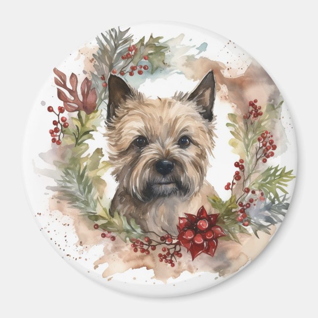 Íman Cairn Terrier Christmas Wreath Festivo Pup (Frente)