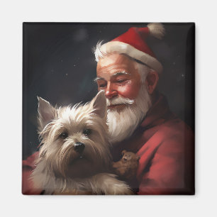 Íman Cairn Terrier com Papai Noel Natal Festivo