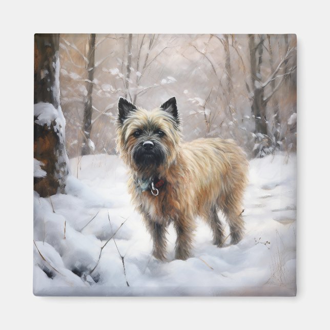 Íman Cairn Terrier Deixe Nevar Natal (Frente)