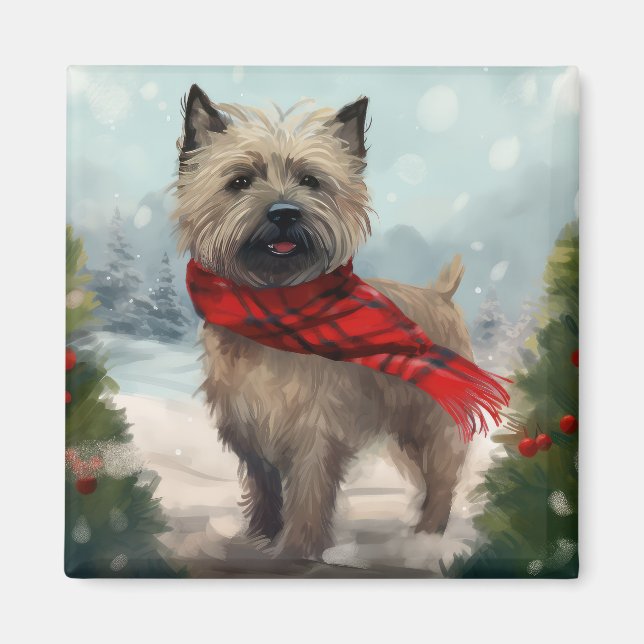 Íman Cairn Terrier Dog no Natal da Neve (Frente)