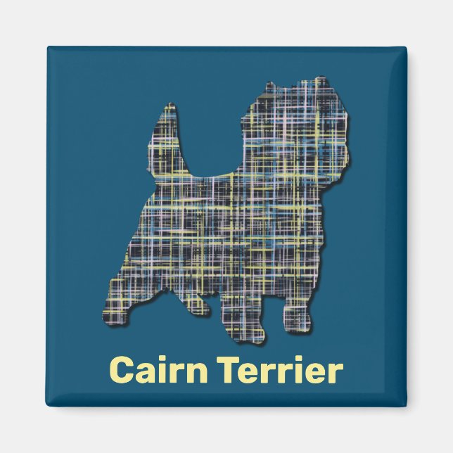 Íman Cairn Terrier Dog Yellow & Black Grid Line (Frente)