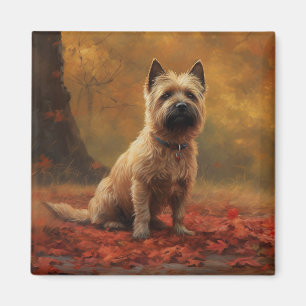 Íman Cairn Terrier nas Folhas de Outono Caindo Inspira