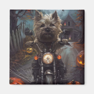 Íman Cairn Terrier Pilotando Motocicleta Halloween Assu