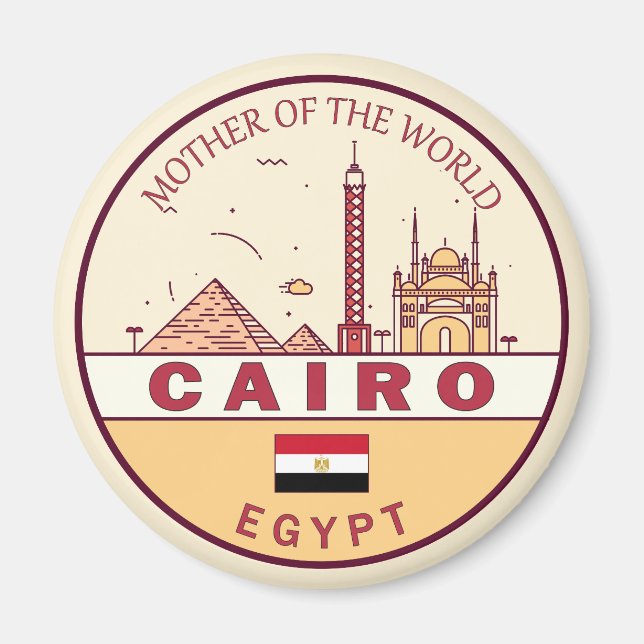 Íman Cairo Egypt Skyline Emblem (Frente)