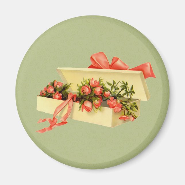 Íman Caixa De Arte Vintage De Rosa (Frente)