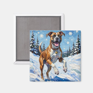 Íman Caixa de Cão Energetico Saltando na Neve de Invern