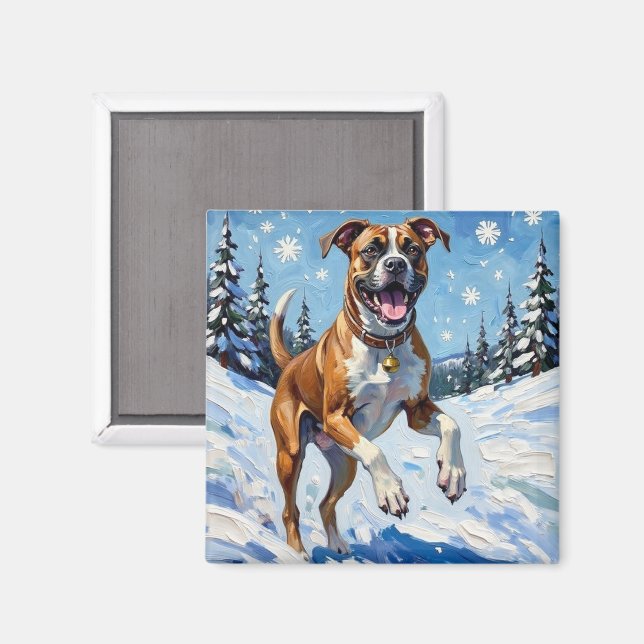 Íman Caixa de Cão Energetico Saltando na Neve de Invern (Front/Back)