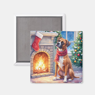 Íman Caixa de Fogo Festivo Boxer Arte de Natal