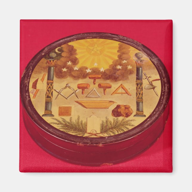 Íman Caixa pintada oval, com símbolos de Freemasonry (Frente)