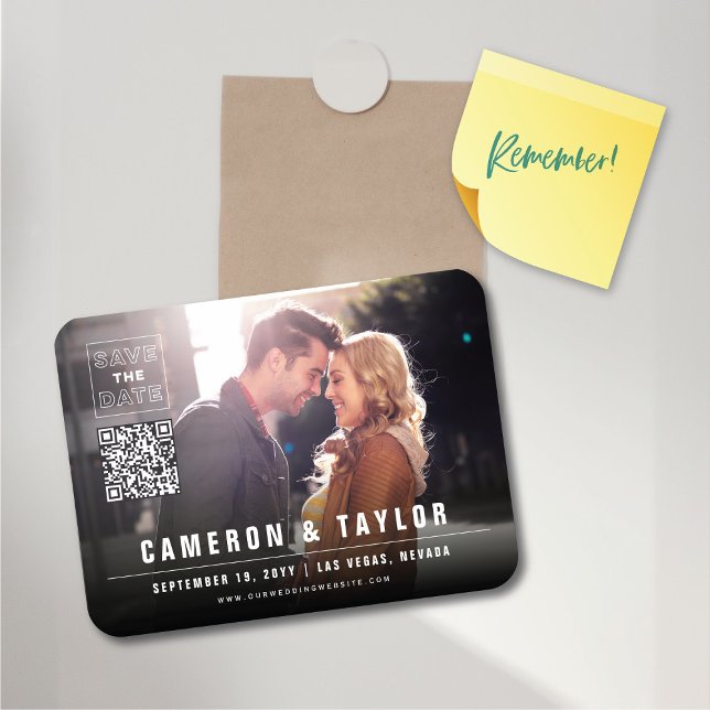 Íman Caixa Simples Quadrada Foto Moderna Chic Salvar A  (Simple Minimalist Square Box Photo Modern Chic Save The Date Flexible Magnet @ fat_fa_tin)